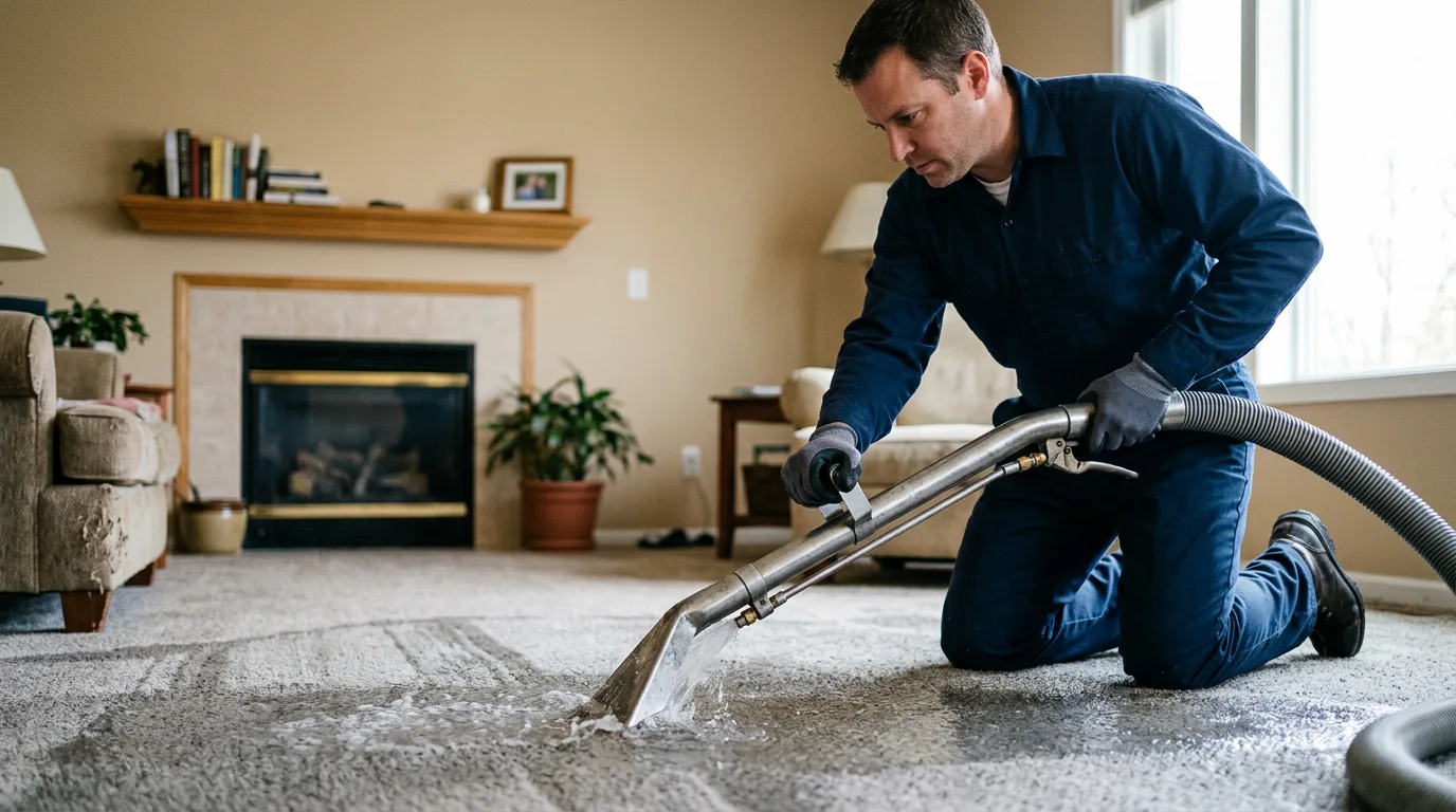 Water damage restoration technician working near California, MD